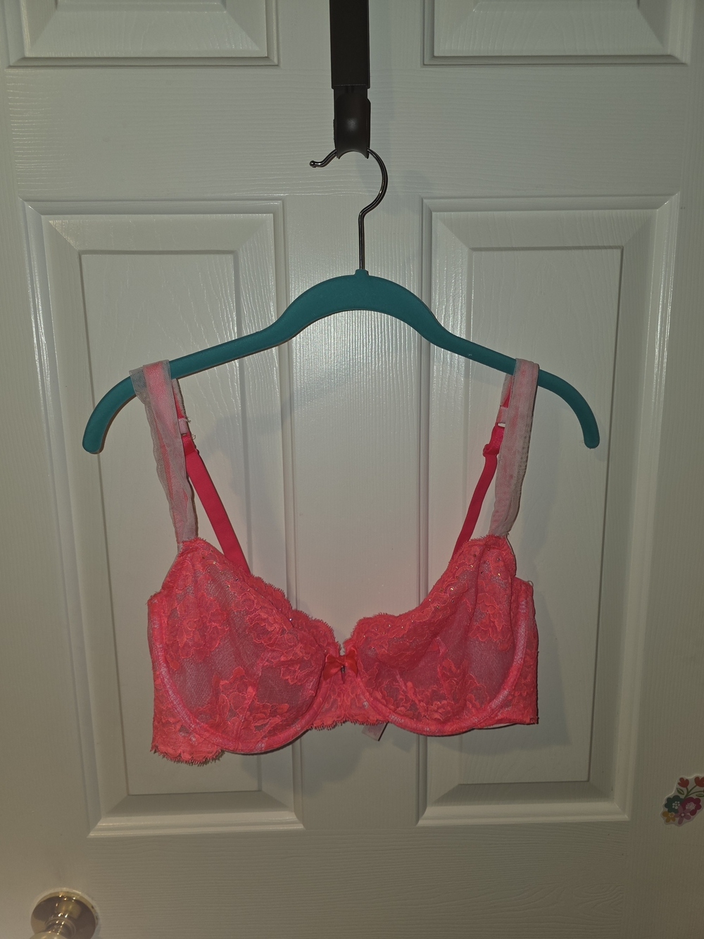 Victoria's Secret Neon Coral Lace Underwire Bra